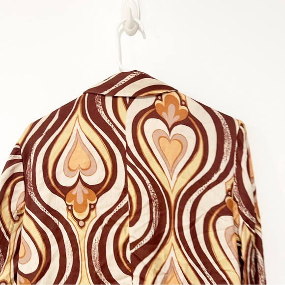 Free People On The Way Out Printed Retro Brown Heart Suit Jacket Only Size 6 - Picture 4 of 8